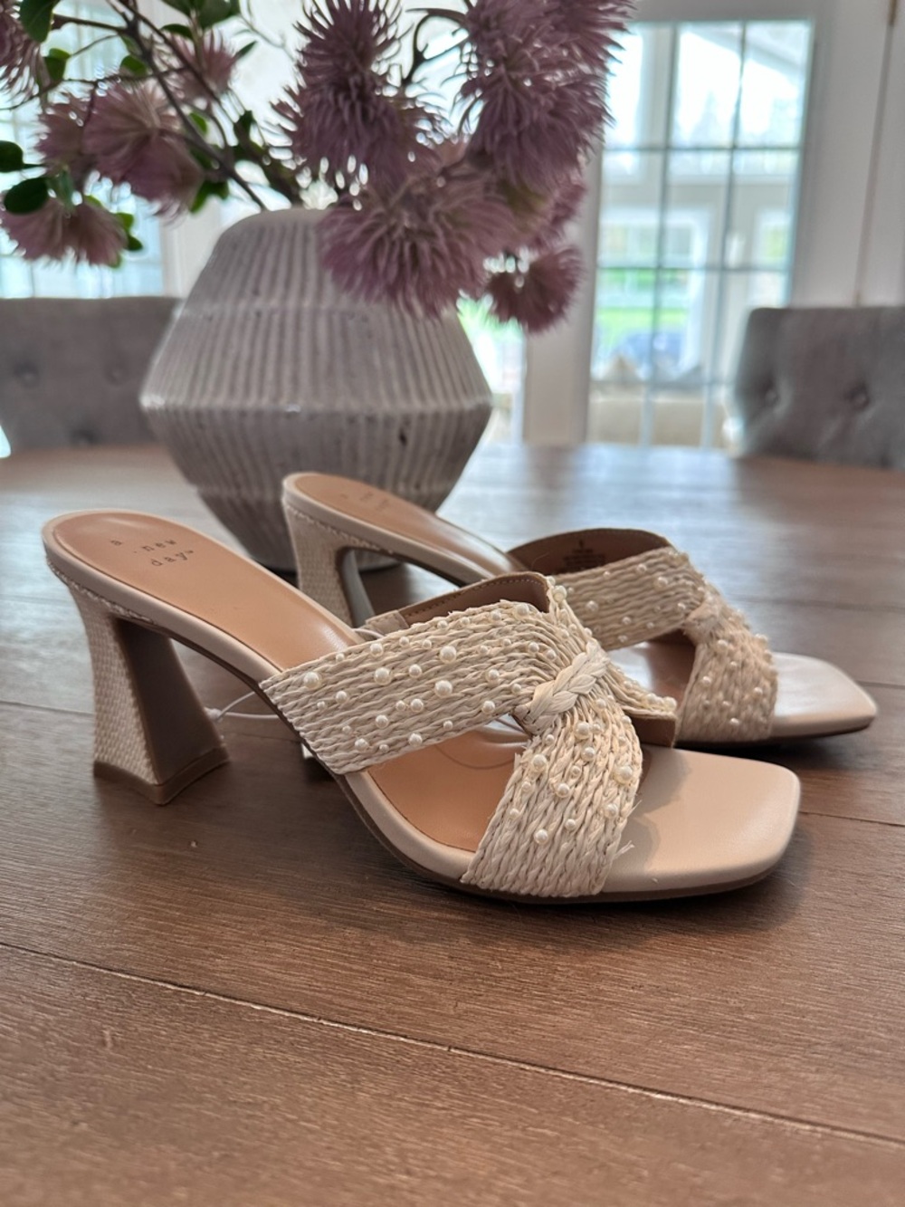 NWT A New Day Cream Tia Pearl beaded Sandal Size 8